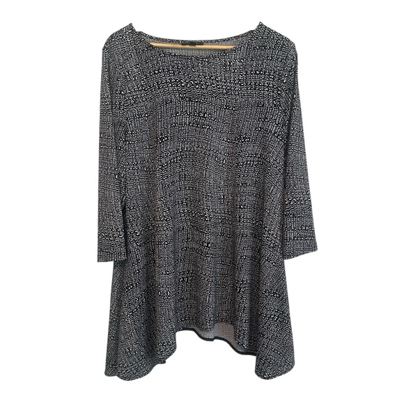 Women's XL Black White Stretchy Asymmetrical Work Casual Tunic Relaxed Blouse - Picture 1 of 5